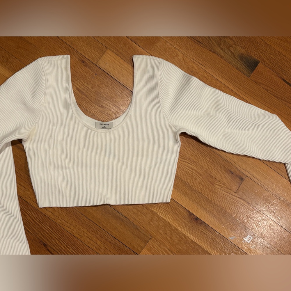 White Ribbed Long Sleeve Top